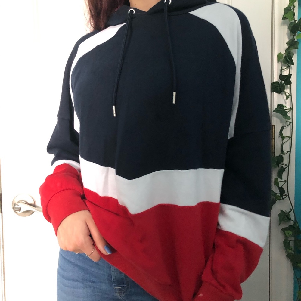 Navy Blue, Red and White Modern Sweatshirt